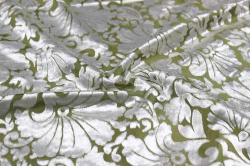 SIlver & Pastel Green Floral Burnout Polyester Viscose Fabric