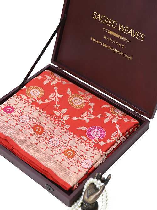 Red Meenakari Katan Silk Handloom Banarasi Saree