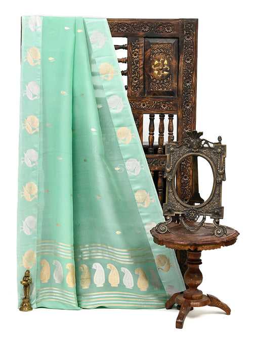 Pastel Green booti Organza Handloom Banarasi Saree