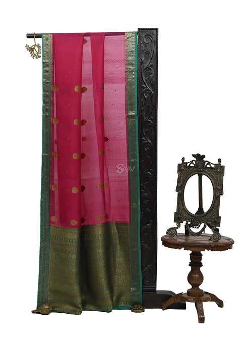 Magenta Booti Organza Handloom Banarasi Saree