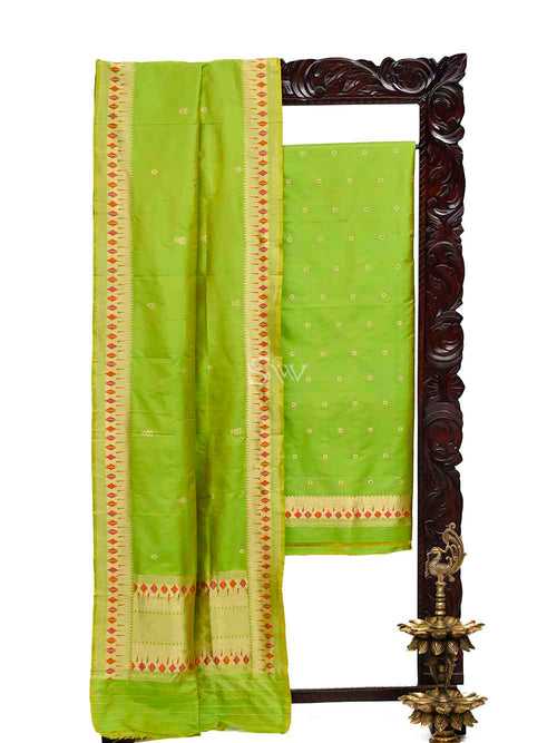 Parrot Green Katan Silk Handloom Banarasi Suit