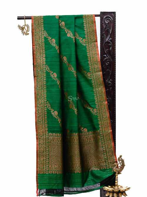 Dark Green Dupion Silk Handloom Banarasi Dupatta
