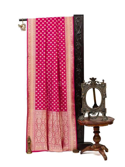 Dark Pink Boota Uppada Katan Silk Handloom Banarasi Saree