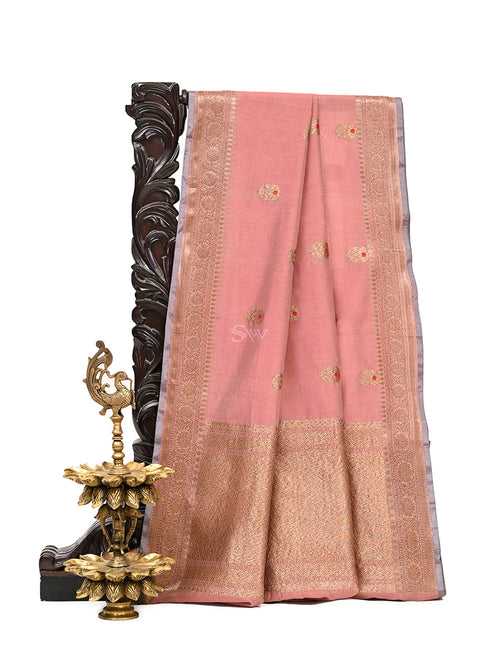 Pastel Pink Meenakari Boota Chanderi Silk Handloom Banarasi Saree