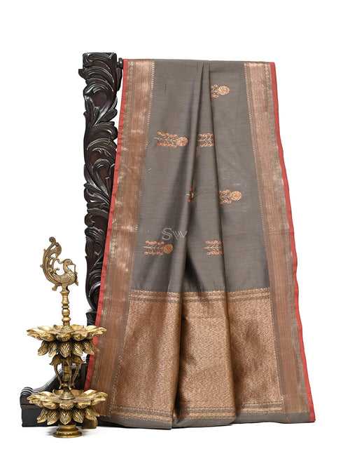 Grey Meenakari Boota Chanderi Silk Handloom Banarasi Saree