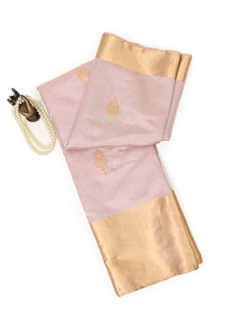Dusky Pink Meenakari Boota Katan Silk Tissue Handloom Banarasi Saree