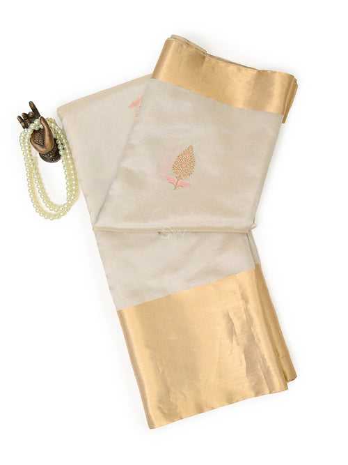 Off-White Meenakari Boota Katan Silk Tissue Handloom Banarasi Saree