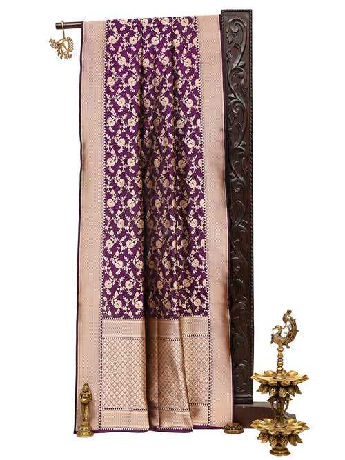 Purple Jaal Uppada Katan Silk Handloom Banarasi Saree