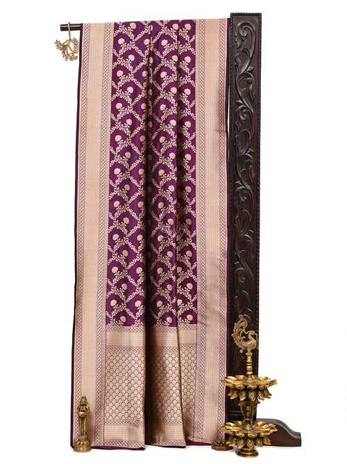 Wine Jaal Uppada Katan Silk Handloom Banarasi Saree