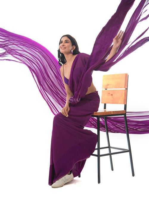 Dark Purple Plain Satin Georgette Handloom Saree