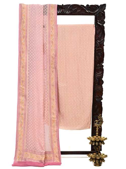 Pastel Pink Khaddi Georgette Handloom Banarasi Suit