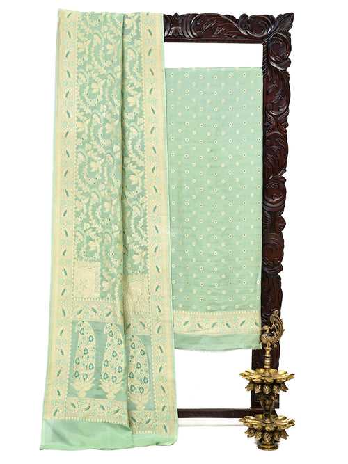 Light Moss Green Meenakari Khaddi Georgette Handloom Banarasi Suit