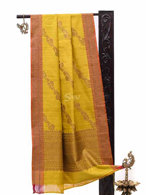 Yellow Dupion Silk Handloom Banarasi Dupatta