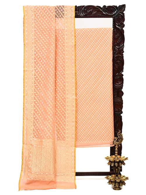 Peach Zari Booti Cotton Silk Handloom Banarasi Suit