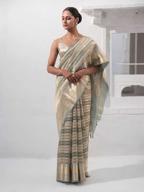 Teal Blue Tissue Rangkat  Handloom Banarasi Saree