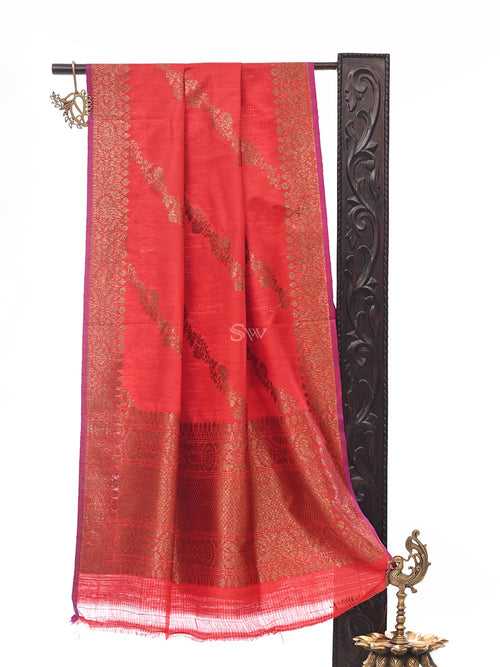 Red Dupion Silk Handloom Banarasi Dupatta