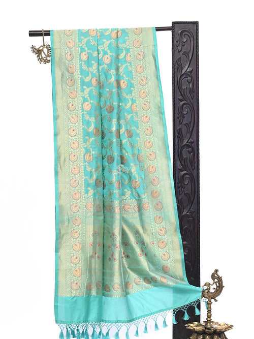 Seafoam Green Jaal Katan Silk Handloom Banarasi Dupatta