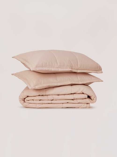 Organic Cotton Percale Box Comforter Set, Blush