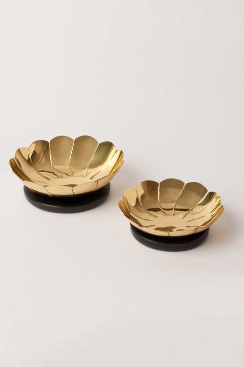 Lotus Decorative Brass Bowls, Black Marble