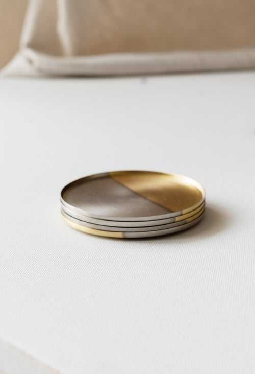 Two tone nickel & brass coasters, Set of 6
