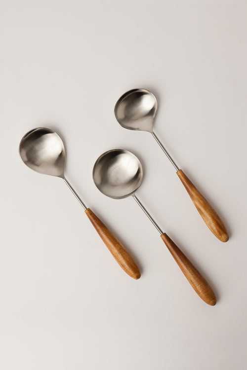 Wood & Steel Serving Spoons