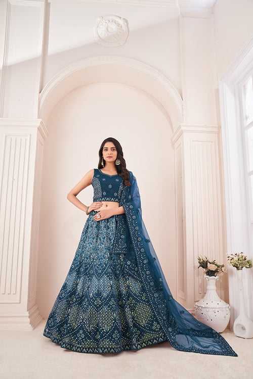 Captivating Blue Embroidered Lehenga Choli Set - Perfect for Parties