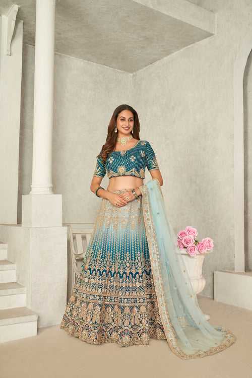 Captivating Blue Embroidered Lehenga Choli Set - Perfect for Brides