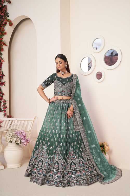 Green Embroidered Lehenga Choli Set - Perfect for Parties