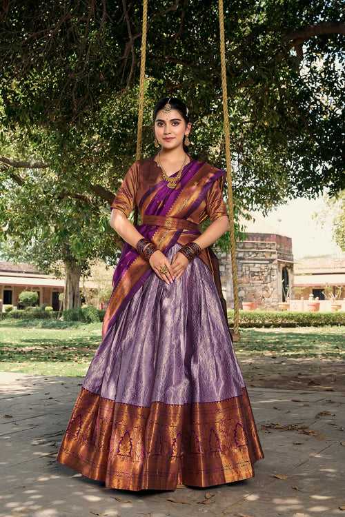 Lavender Royal Jacquard Silk Pattu Lehenga Choli Collection with Zari Work