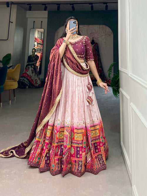 Light Pink Pure Viscose Jacquard Lehenga Choli with Zardosi Work