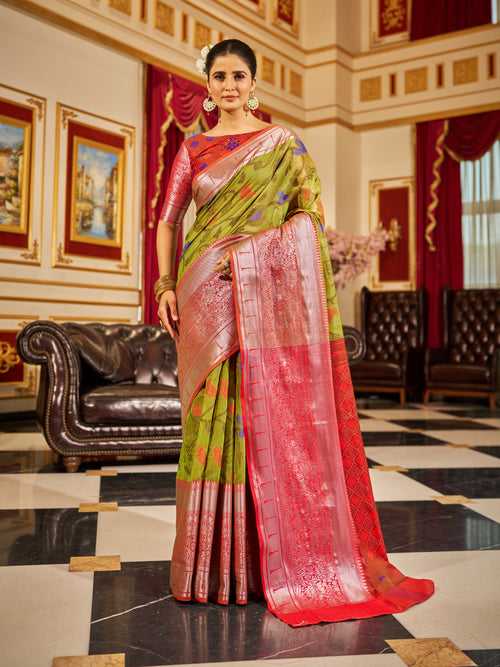 Mesmerizing Mehendi Green Woven Design Soft Cotton Saree