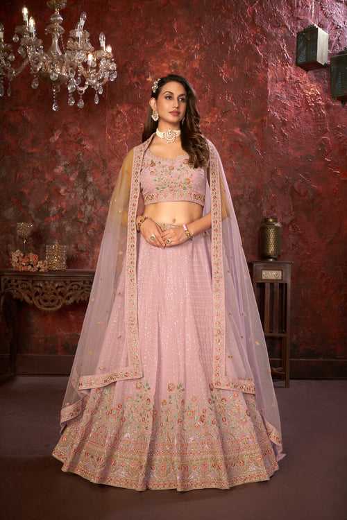Exquisite Pink Embroidered Fox Georgette Girlish Trendy Lehenga