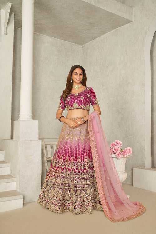 Captivating Pink Embroidered Lehenga Choli Set - Perfect for Brides