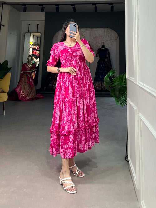 Pink Floral Georgette Frock for Effortless Summer Style