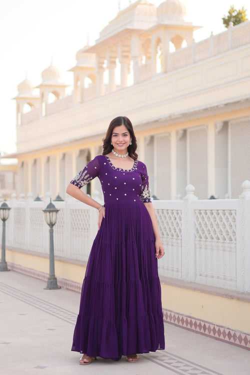 Purple Luxe Zari & Sequin Embroidered Gown