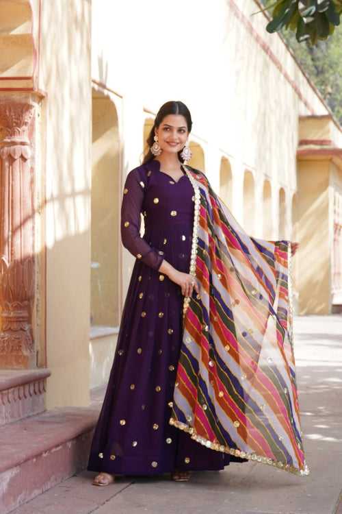Purple Premium Designer Readymade Gown with Embroidered Zari & Sequins