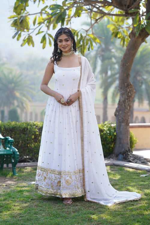 Luxury White Embroidered Sequin Gown with Designer Dupatta