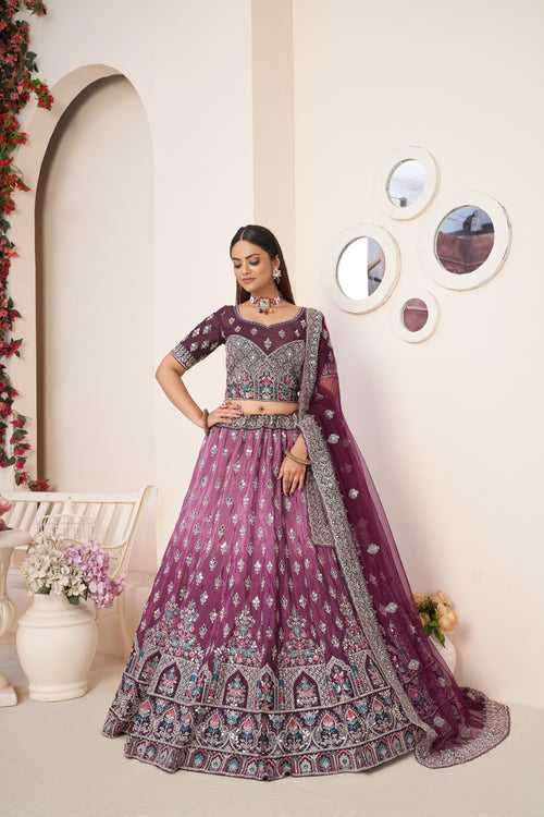 Wine Red Embroidered Lehenga Choli Set - Perfect for Parties