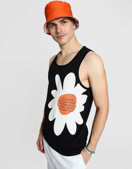 Black Flower Printed Gym Vest