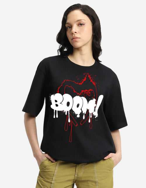 Boom Women's Black Front Typographic Printed Tshirt
