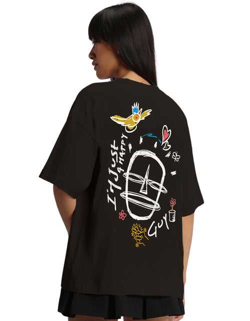 Happy Guy Black Oversized Back Graphic Printed Tshirt