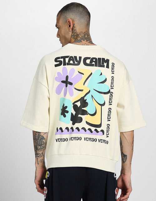 Stay Calm Beige Back Typographic Oversized Sweatshirt