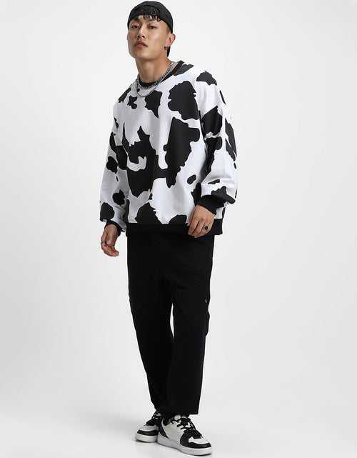 White & Black Oversize All Over Animal Print Sweatshirt