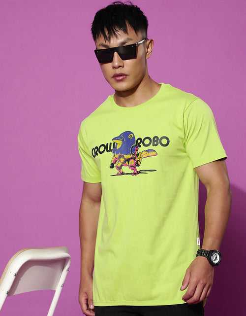 Crow Robo Green High Low Regular Fit Chest Graphic Printed Tshirt