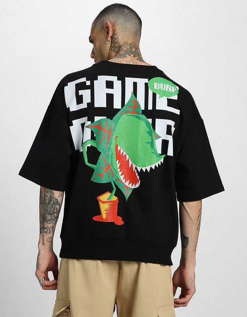 Black Game Over Back Typographic Printed Sweatshirt