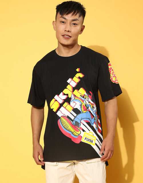 Skyin Goofy Oversized Black Placement Graphic Printed Tshirt