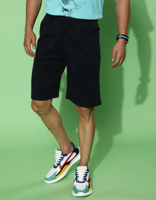Navy Regular Fit Solid Shorts