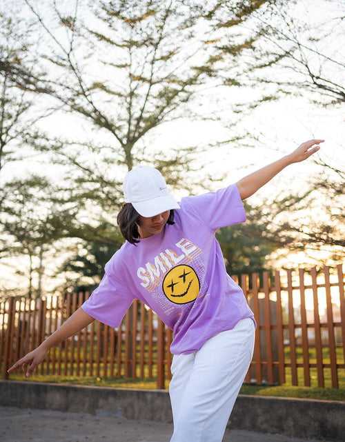 Smile Lilac Oversized Chest Graphic Printed Tshirt