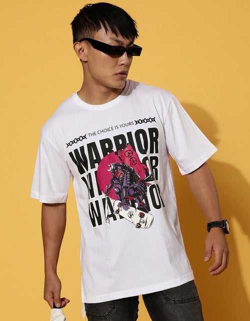 Warrior White Oversized Chest Graphic Printed Tshirt