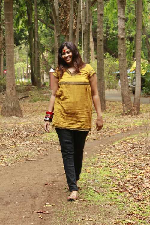 Gamcha Handloom Mustard Top